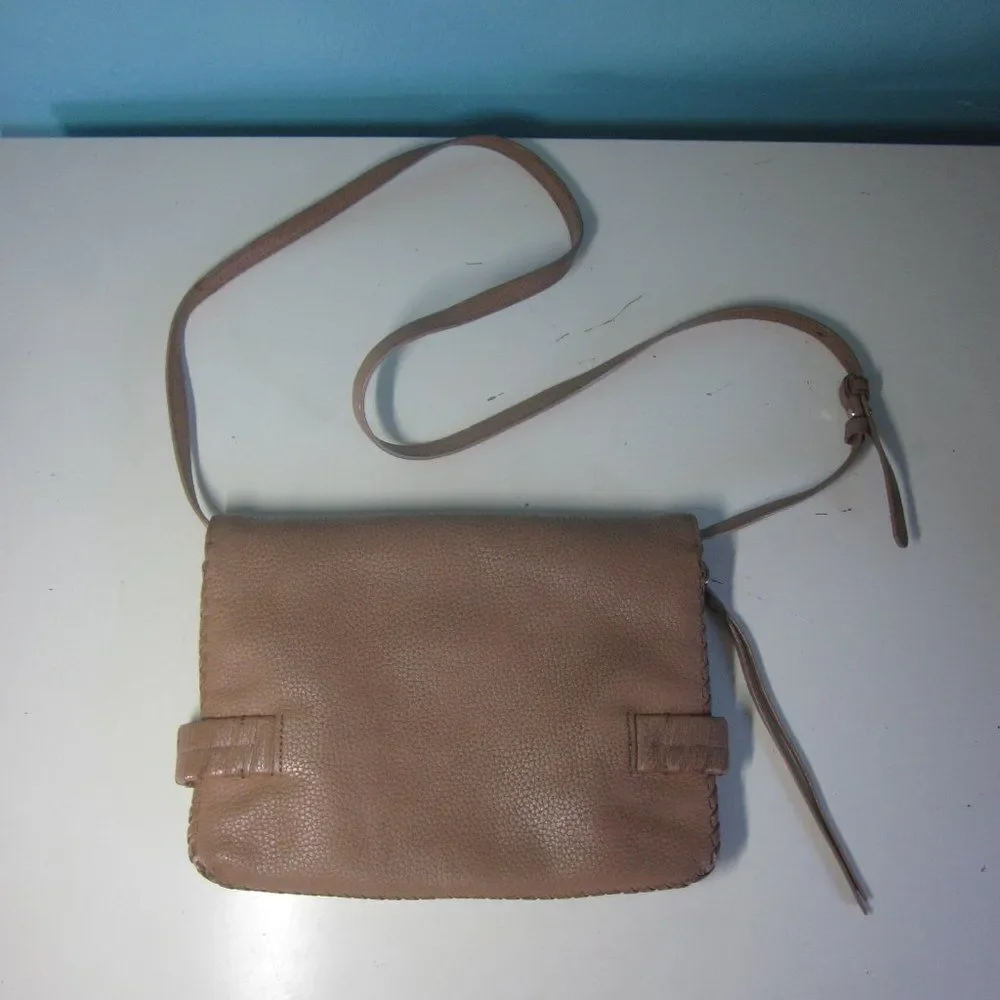 Allsaints Club Medium Clutch Crossbody Purse Tan Pebbled Leather